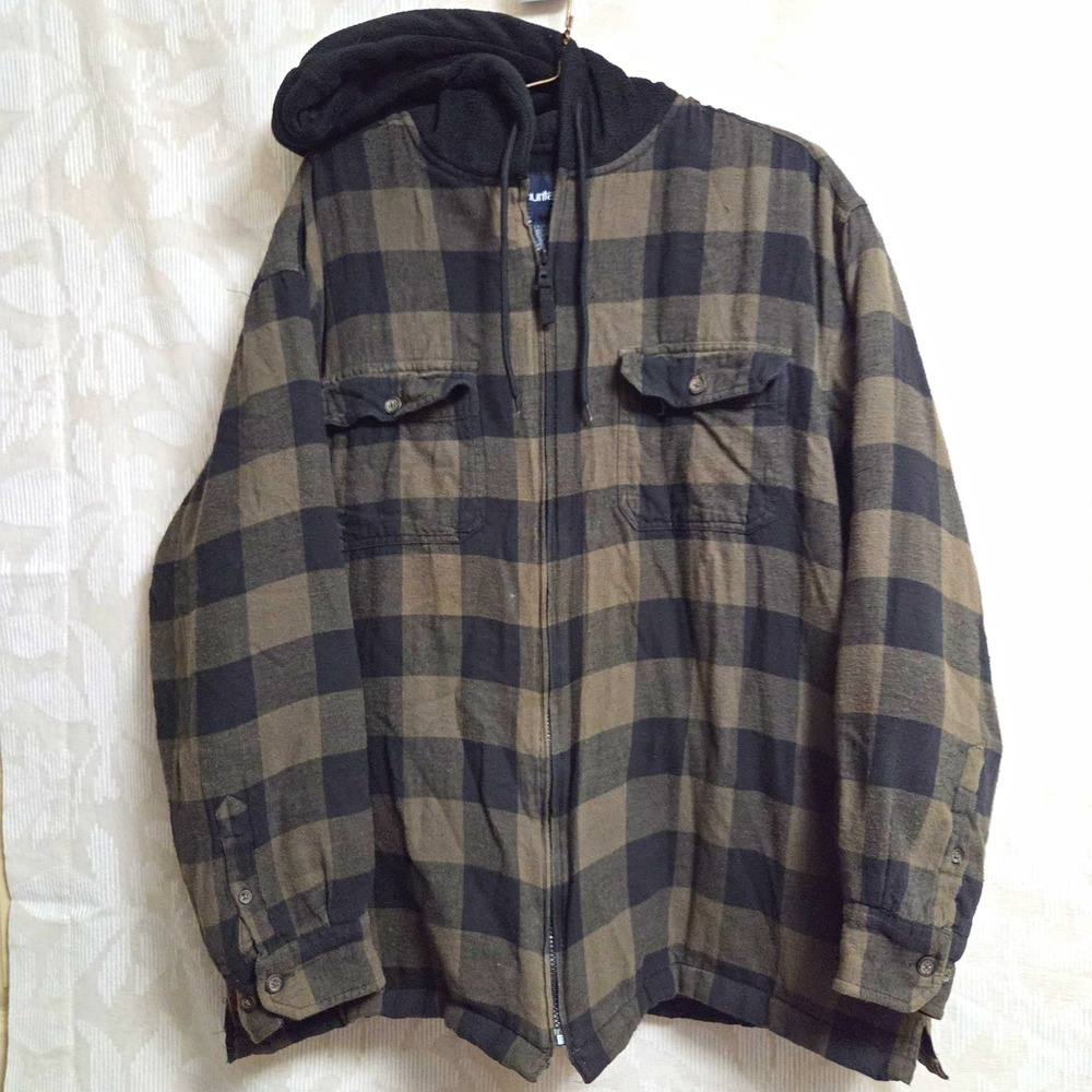 VGT Puritan Men's XL Plaid Hood Lined Shirt Jacket Green Hunt Outdoor 90s Grunge